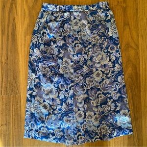 Parian High Fashion Vintage Floral Brocade Skirt Blue Silver Jacquard 26” Waist